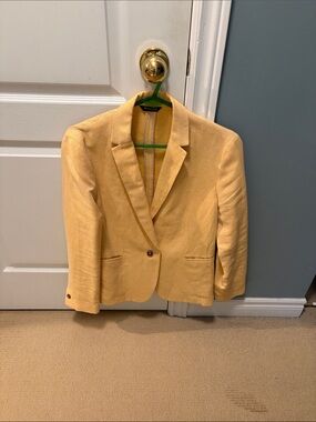 Massimo Dutti Yellow Single-Button Linen Blend Blazer